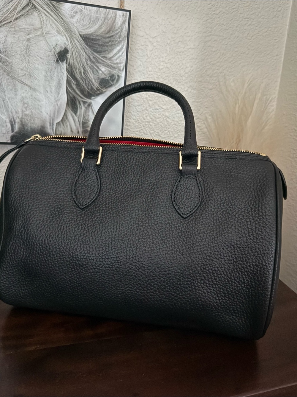 Dooney & Bourke Black Pebbled Leather Bowling Bag with Gold Hardware - Picture 2 of 9